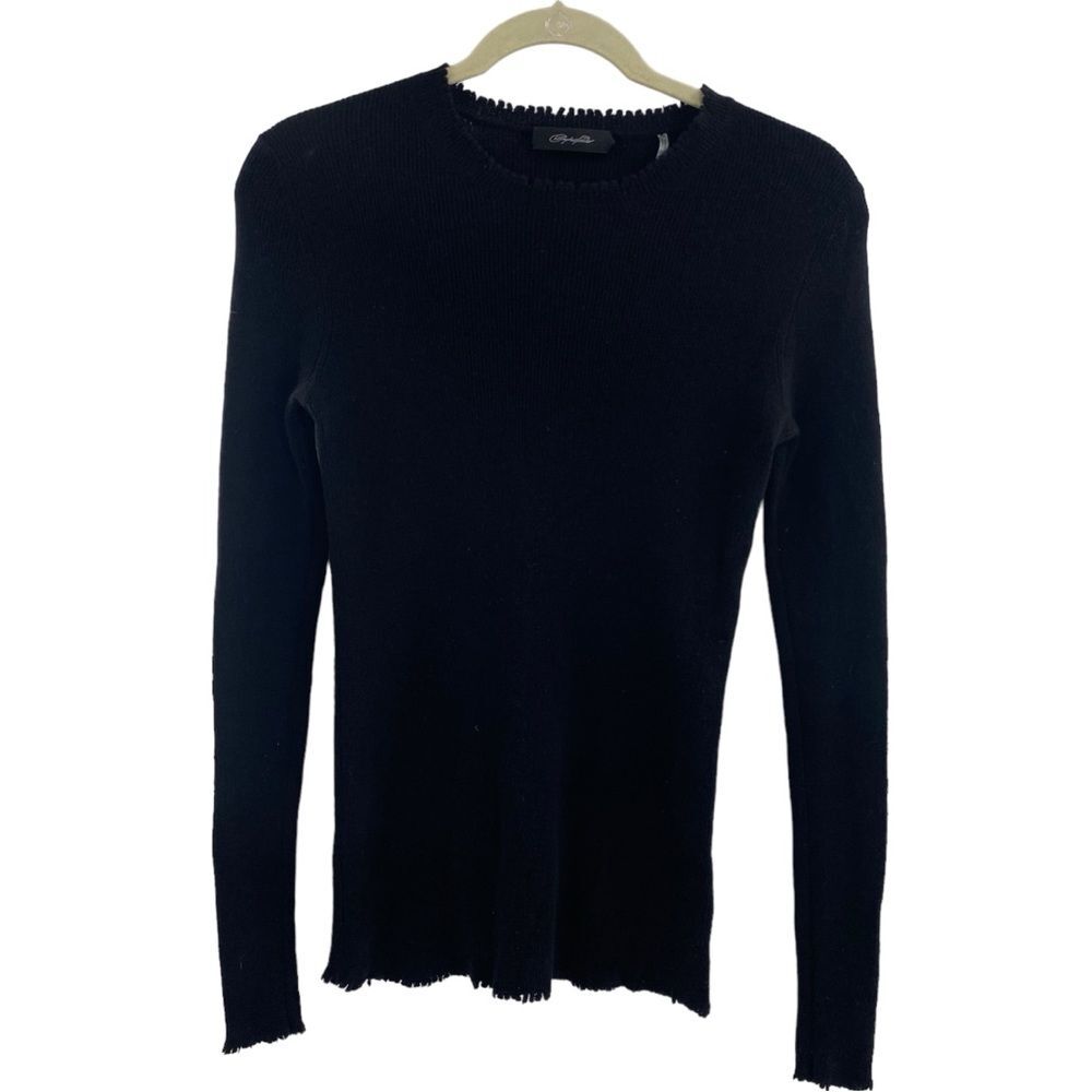 Christopher Fischer Women’s S Scalloped Hem 100% Cashmere Pullover Sweater Black